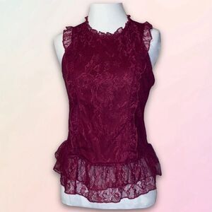 Crave Fame, Burgundy Lace, Ruffled Tank Top